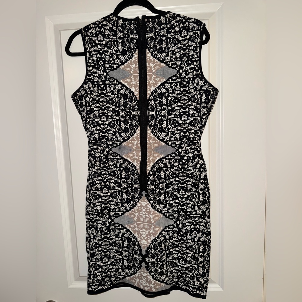 BCBGMaxAzria Black and White Lace Midi Dress